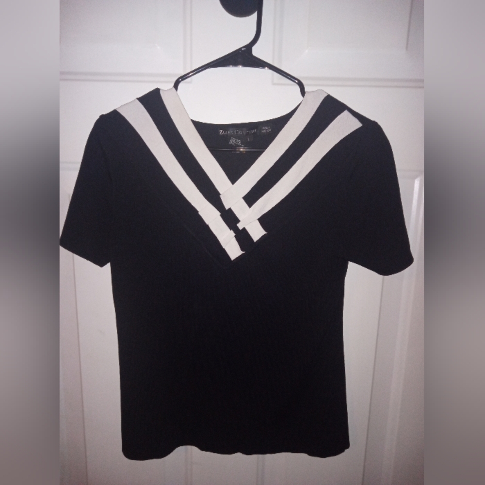 Ziani Couture Knit Top black/White short sleeve. Size Large
